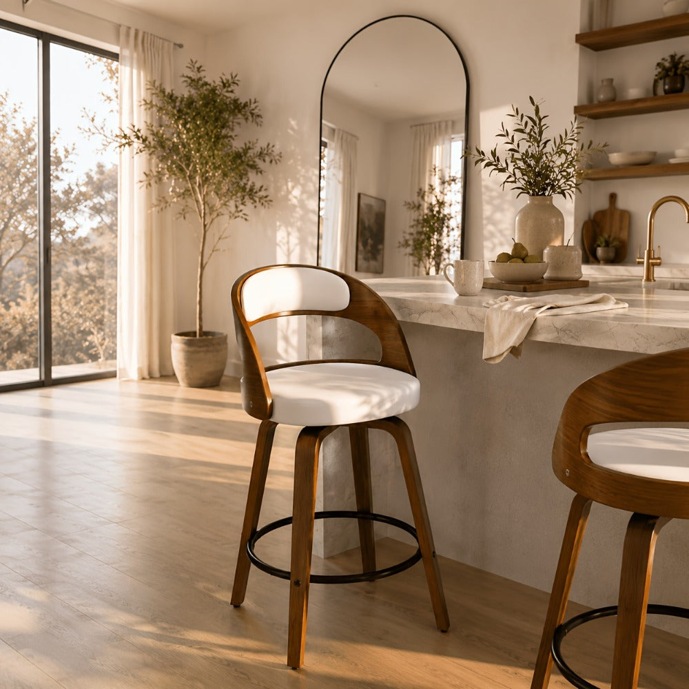 2-Piece Set Faux Leather Bar Stools with Solid Wood Construction and Adjustable Height detail image - detail view 21