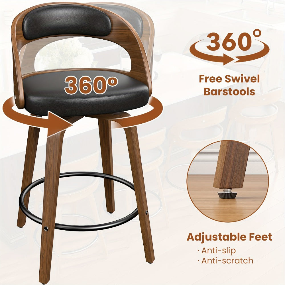 2-Piece Set Faux Leather Bar Stools with Solid Wood Construction and Adjustable Height detail image - detail view 22