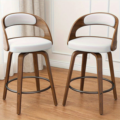 2-Piece Set Faux Leather Bar Stools with Solid Wood Construction and Adjustable Height detail image - detail view 4