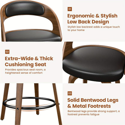 2-Piece Set Faux Leather Bar Stools with Solid Wood Construction and Adjustable Height detail image - detail view 7
