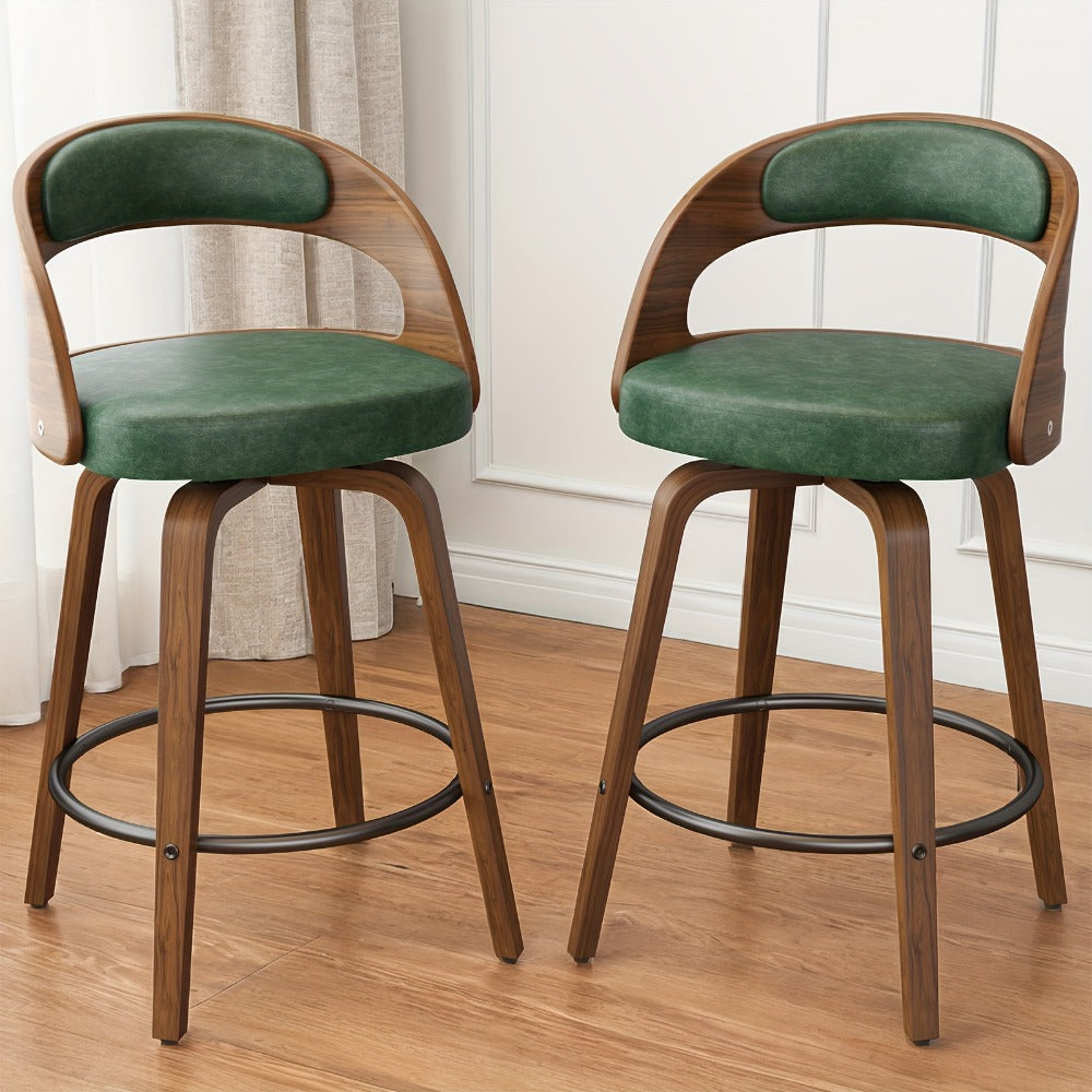 2-Piece Set Faux Leather Bar Stools with Solid Wood Construction and Adjustable Height detail image - detail view 8
