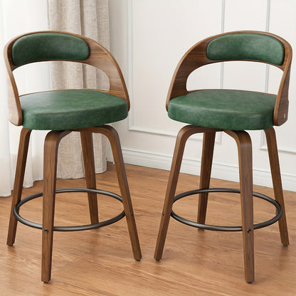 2-Piece Set Faux Leather Bar Stools with Solid Wood Construction and Adjustable Height detail image - detail view 8