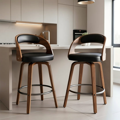 2-Piece Set Faux Leather Bar Stools with Solid Wood Construction and Adjustable Height detail image - detail view 9