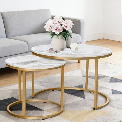 2-Piece Set Faux Marble Coffee Table, Living Room Center Table detail image