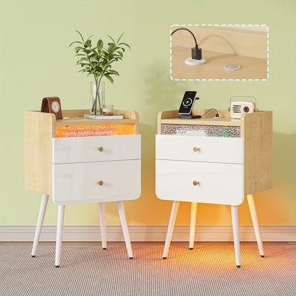Nightstand shown in the White, 1 set-2 Drawers option