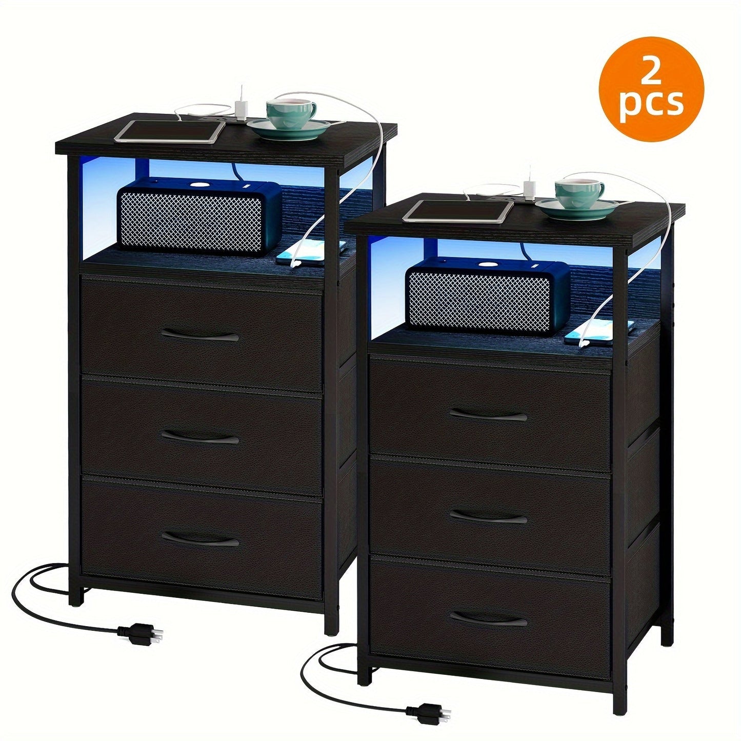 Nightstand shown in the 2pcs-3 Drawers-Black option