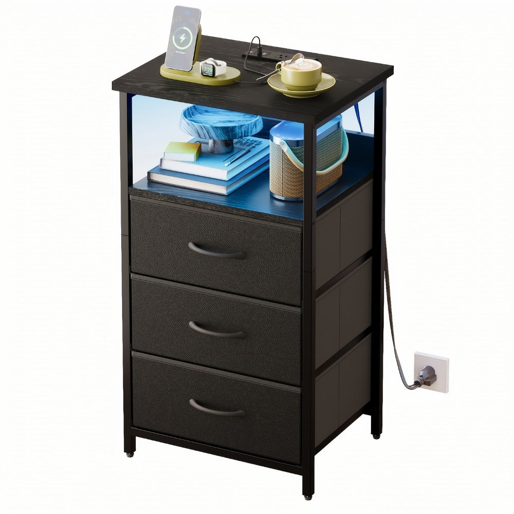 2-Piece Set Nightstand with Charging Station and LED Lighting for Bedroom detail image - detail view 13