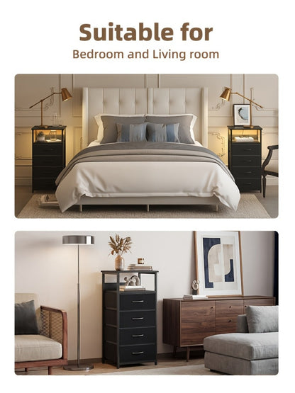 2-Piece Set Nightstand with Charging Station and LED Lighting for Bedroom detail image - detail view 34