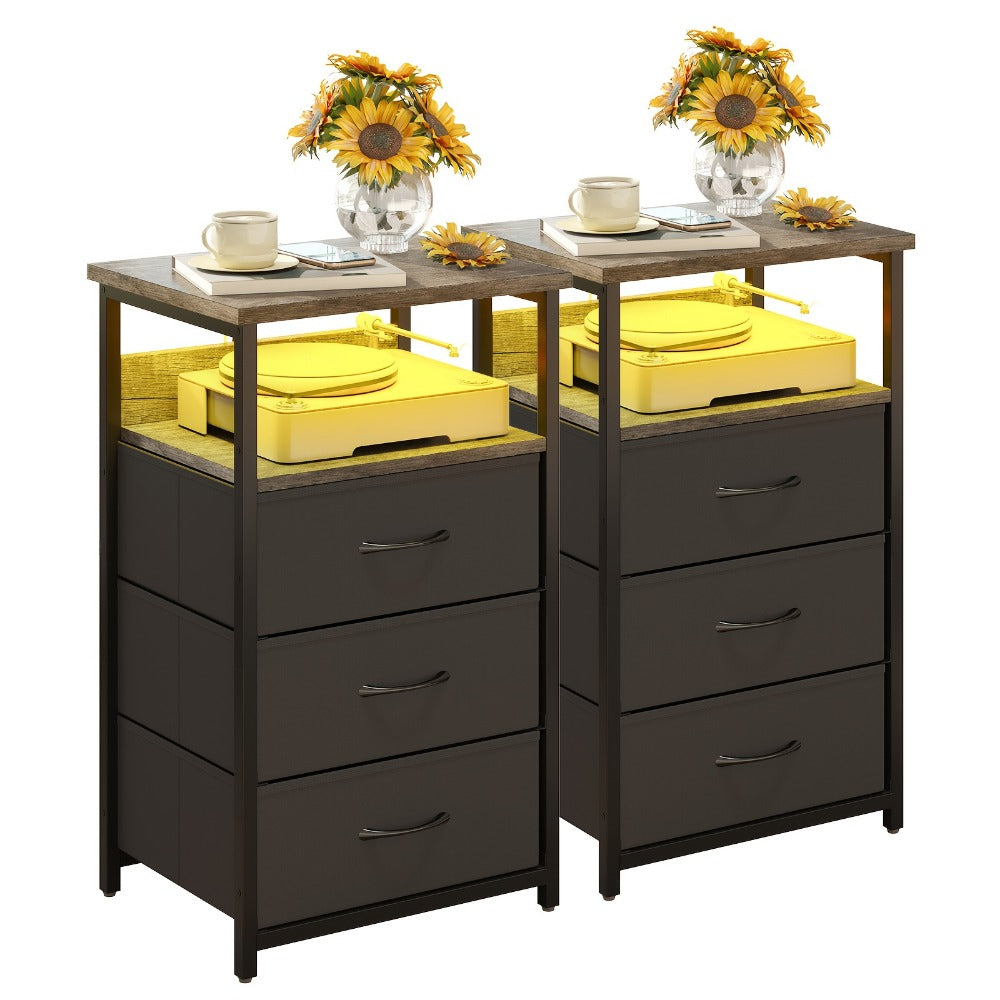 2-Piece Set Nightstand with Charging Station and LED Lighting for Bedroom detail image - detail view 9