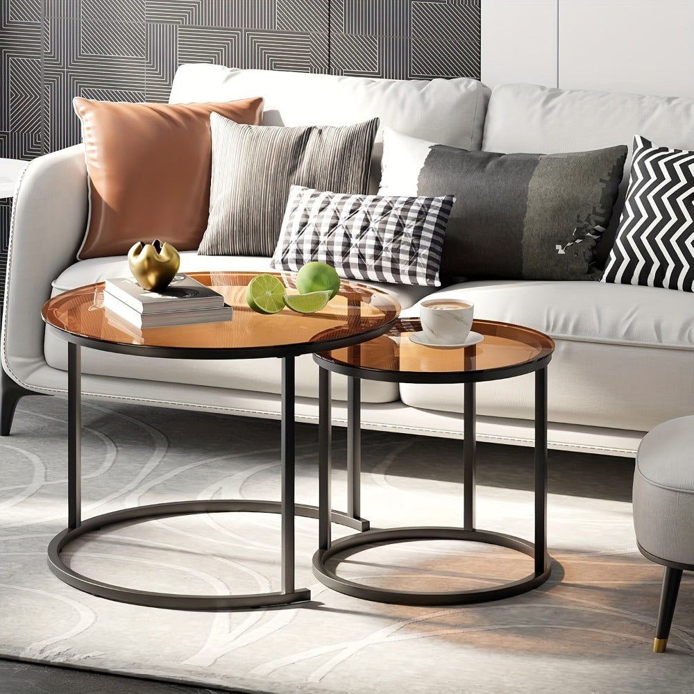 2-Piece Set Round Coffee Table with Stackable Design for Living Room detail image - detail view 10