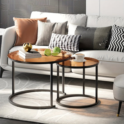 2-Piece Set Round Coffee Table with Stackable Design for Living Room detail image - detail view 10