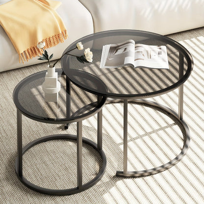 2-Piece Set Round Coffee Table with Stackable Design for Living Room detail image