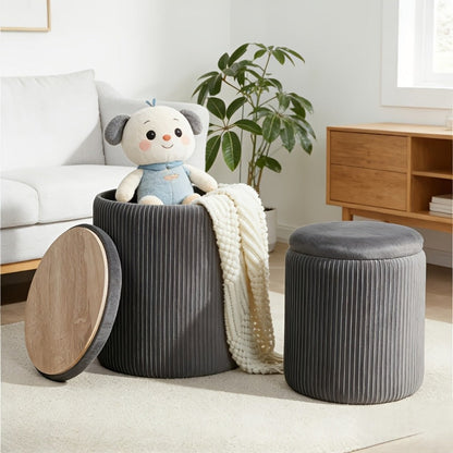 2-Piece Set Round Ottoman with Hidden Storage for Living Room detail image - detail view 3