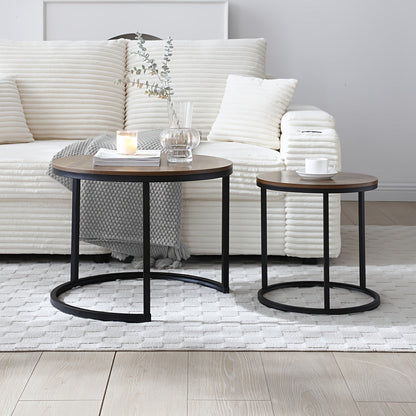 Coffee Table 2-Piece Round Nesting Set with MDF Tops, Metal Ring Frames and Five Finish Combinations