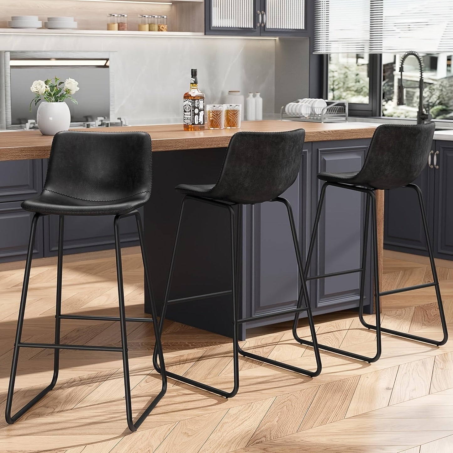 Bar Stool shown in the 3Pcs-Black option