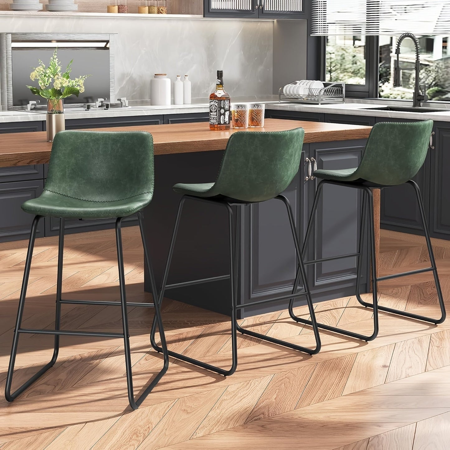 Bar Stool shown in the 3Pcs-Green option