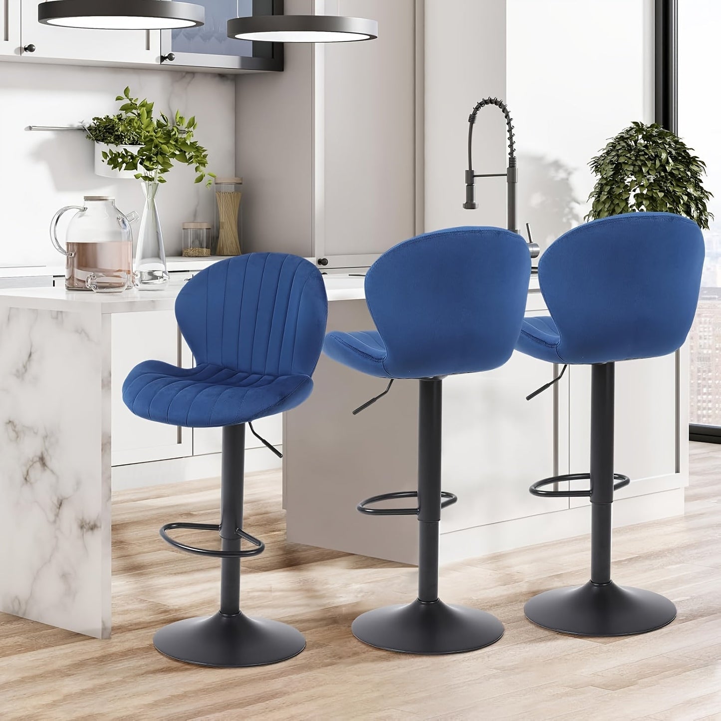 Bar Stool shown in the Blue, 3pcs option