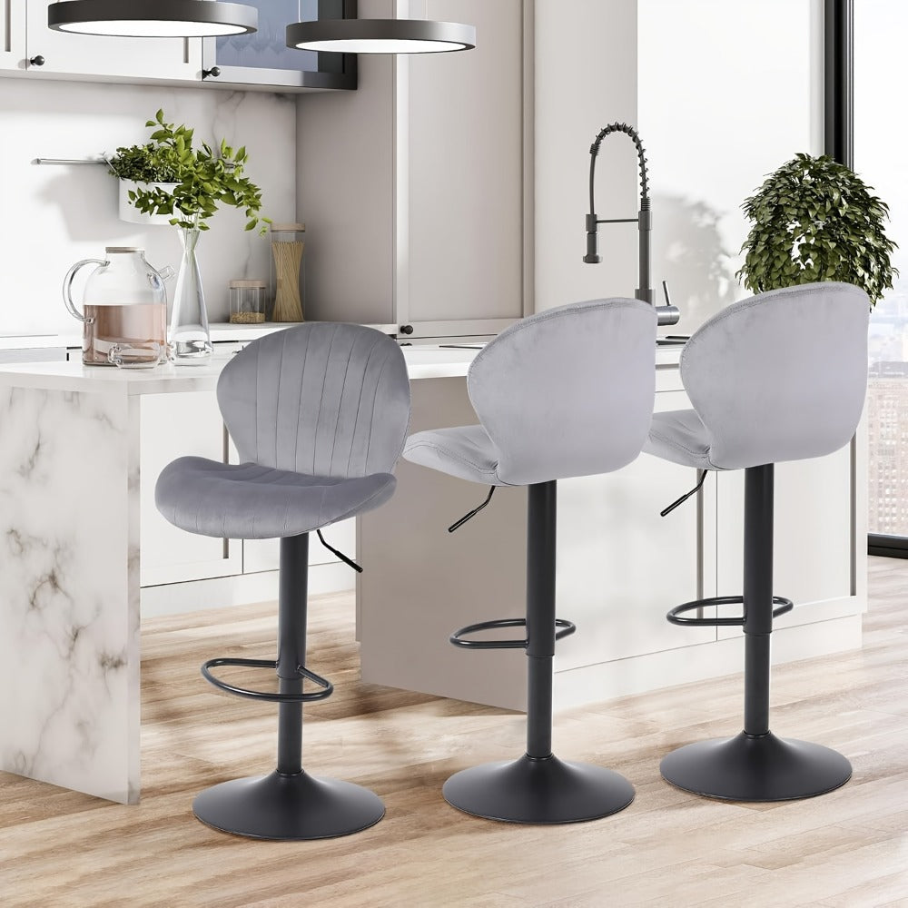 2-Piece Set Velvet Bar Stool with Adjustable Height and Footrest for Kitchen detail image - detail view 15