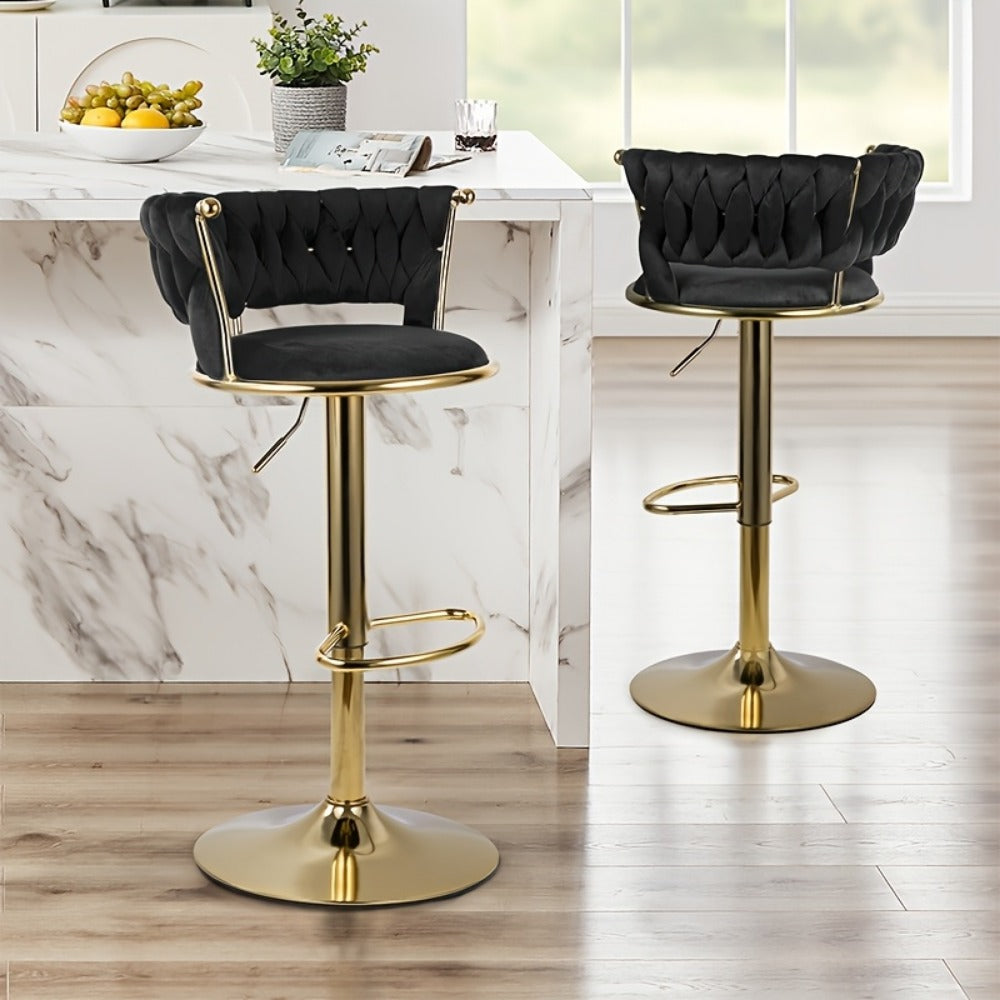 2-Piece Set Velvet Bar Stool with Adjustable Height for Kitchen detail image - detail view 3