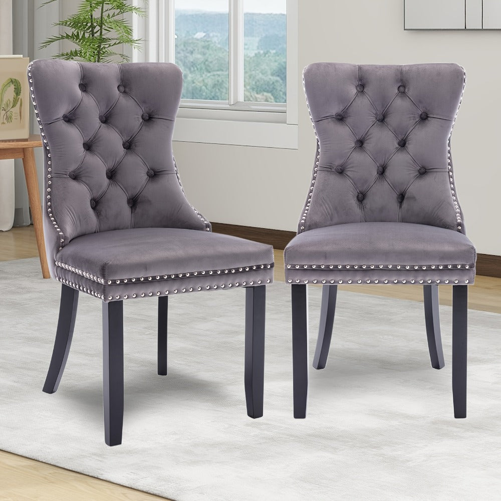 2-Piece Set Velvet Dining Chair with Tufted Back for Kitchen detail image - detail view 10