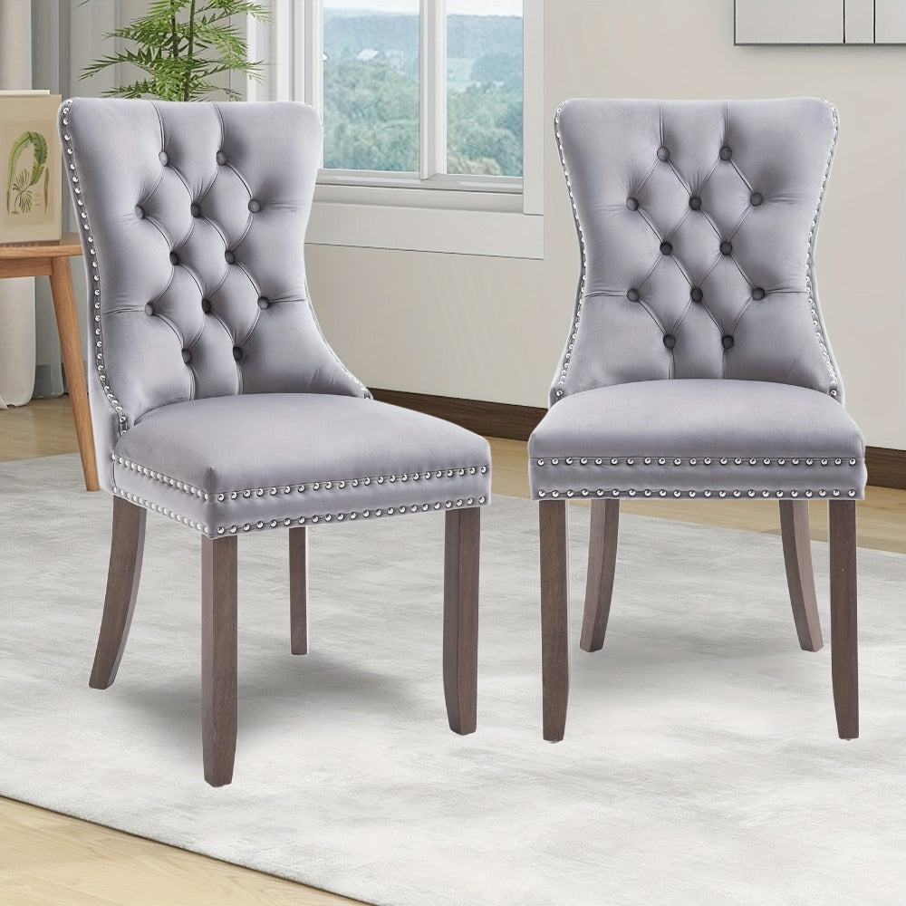 2-Piece Set Velvet Dining Chair with Tufted Back for Kitchen detail image - detail view 11