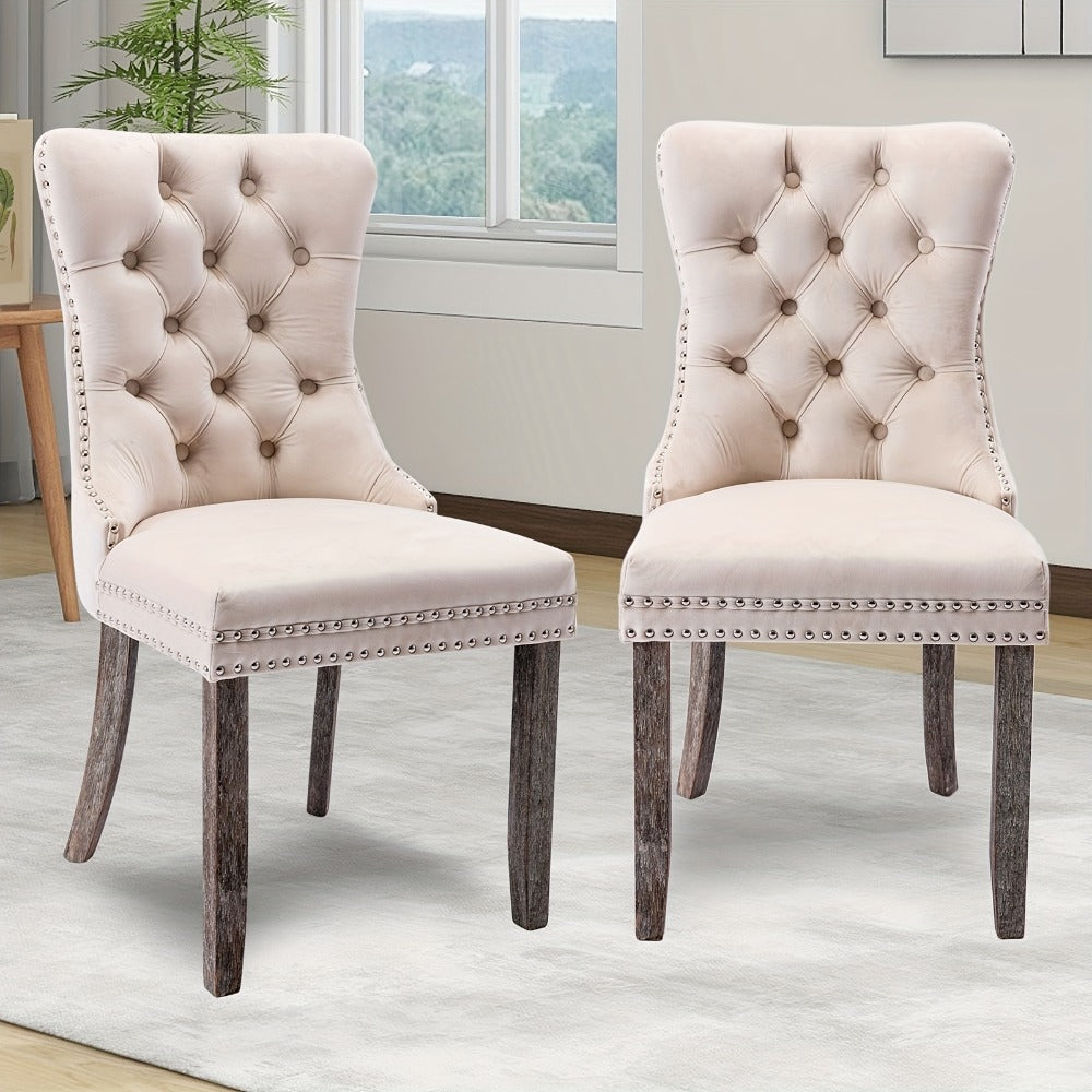 2-Piece Set Velvet Dining Chair with Tufted Back for Kitchen detail image - detail view 3