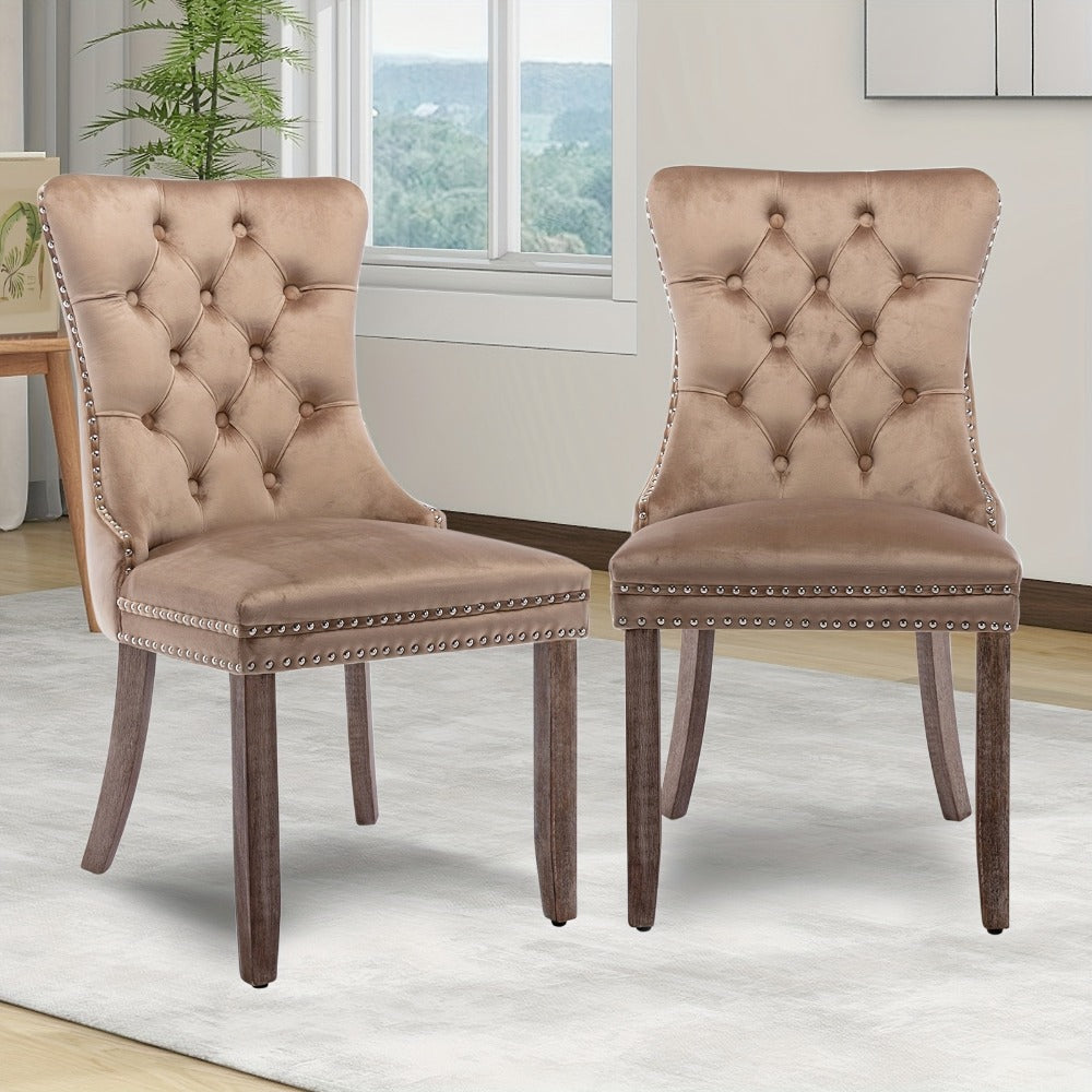 2-Piece Set Velvet Dining Chair with Tufted Back for Kitchen detail image - detail view 9