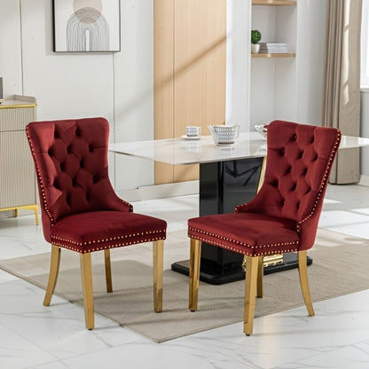 2-Piece Set Velvet Upholstered Dining Chairs with Solid Wood Construction for Kitchen detail image - detail view 5