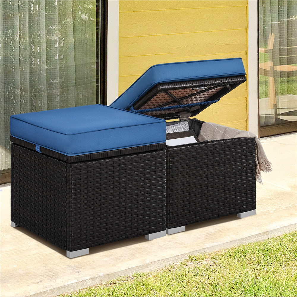 Outdoor Ottoman shown in the Brown/Dark Blue, 2pcs option