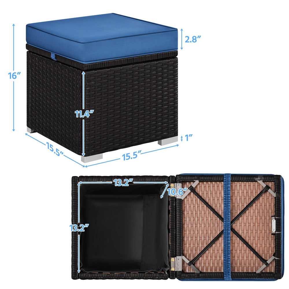 2-Piece Set Wicker Outdoor Ottoman with Hidden Storage and Removable Cushions detail image - detail view 10