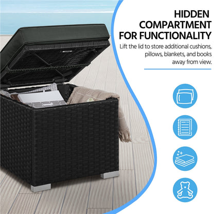 2-Piece Set Wicker Outdoor Ottoman with Hidden Storage and Removable Cushions detail image - detail view 11