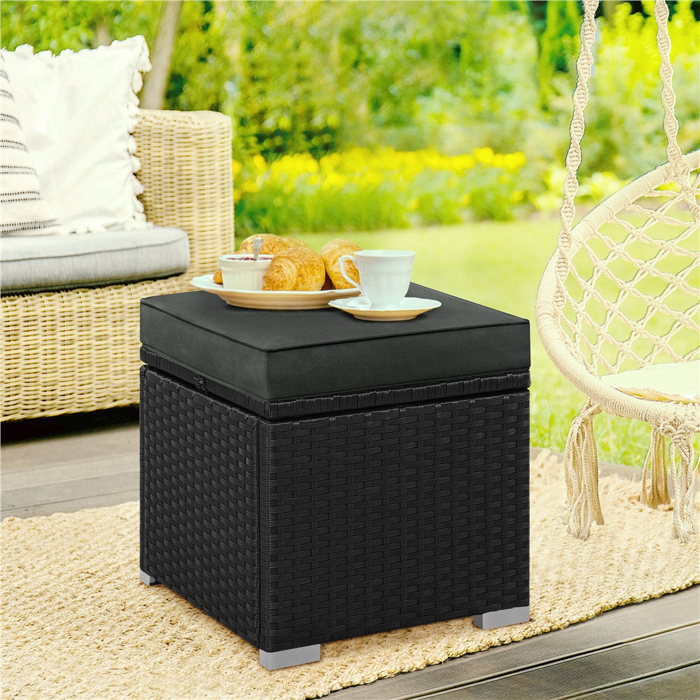 2-Piece Set Wicker Outdoor Ottoman with Hidden Storage and Removable Cushions detail image - detail view 12