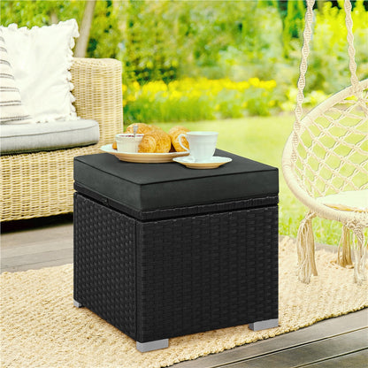 2-Piece Set Wicker Outdoor Ottoman with Hidden Storage and Removable Cushions detail image - detail view 12