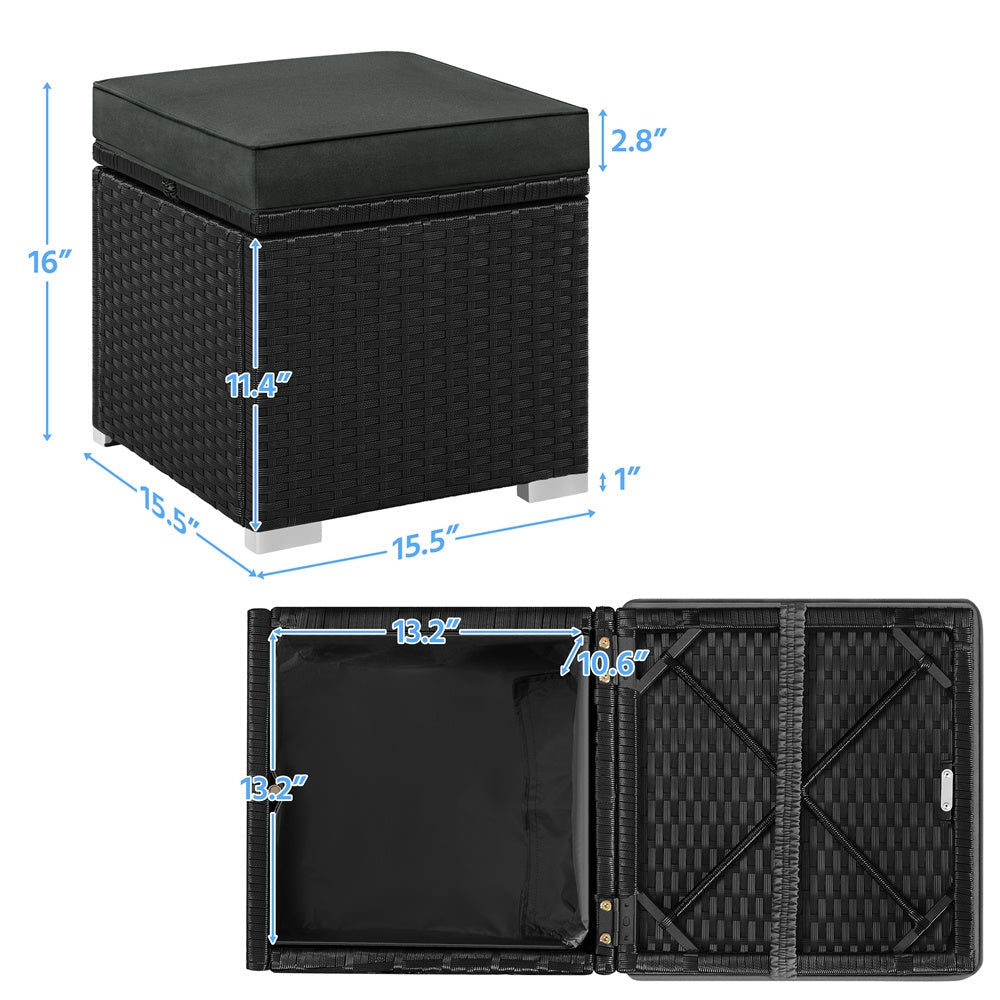 2-Piece Set Wicker Outdoor Ottoman with Hidden Storage and Removable Cushions detail image - detail view 13