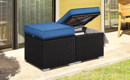 2-Piece Set Wicker Outdoor Ottoman with Hidden Storage and Removable Cushions detail image - detail view 14
