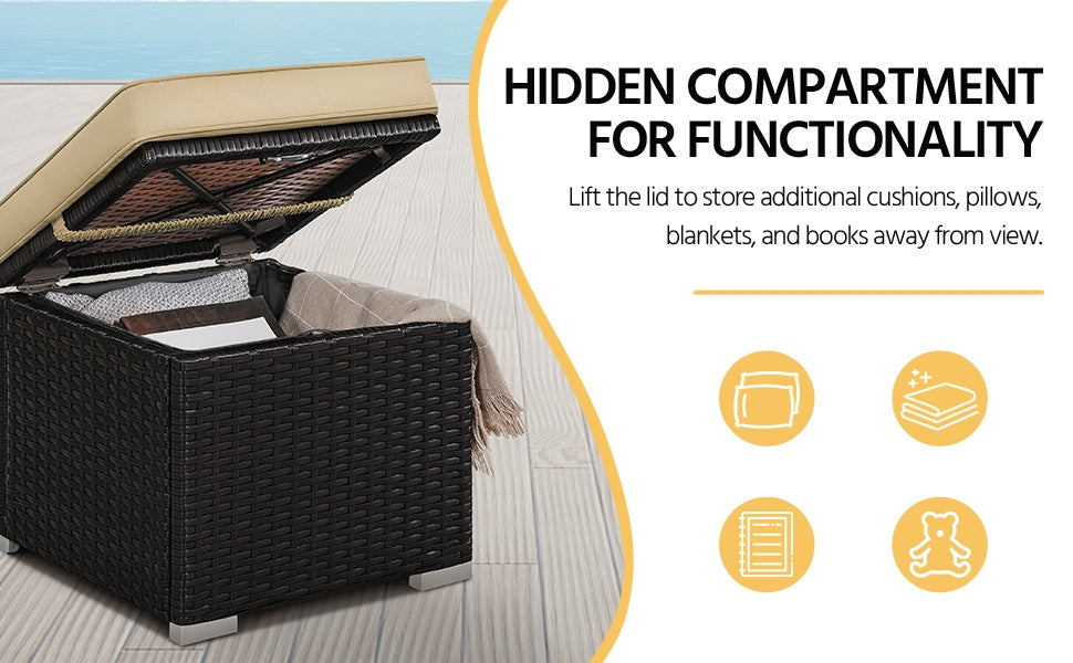 2-Piece Set Wicker Outdoor Ottoman with Hidden Storage and Removable Cushions detail image - detail view 15