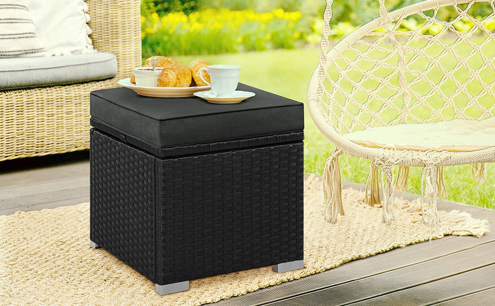 2-Piece Set Wicker Outdoor Ottoman with Hidden Storage and Removable Cushions detail image - detail view 18