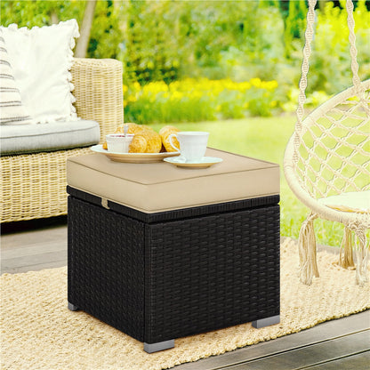 2-Piece Set Wicker Outdoor Ottoman with Hidden Storage and Removable Cushions detail image - detail view 3