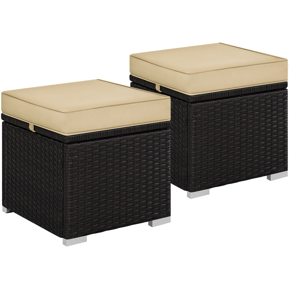 2-Piece Set Wicker Outdoor Ottoman with Hidden Storage and Removable Cushions detail image - detail view 5
