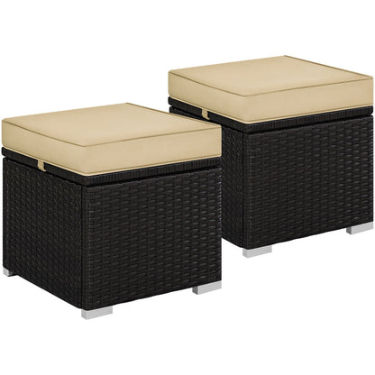 2-Piece Set Wicker Outdoor Ottoman with Hidden Storage and Removable Cushions detail image - detail view 5