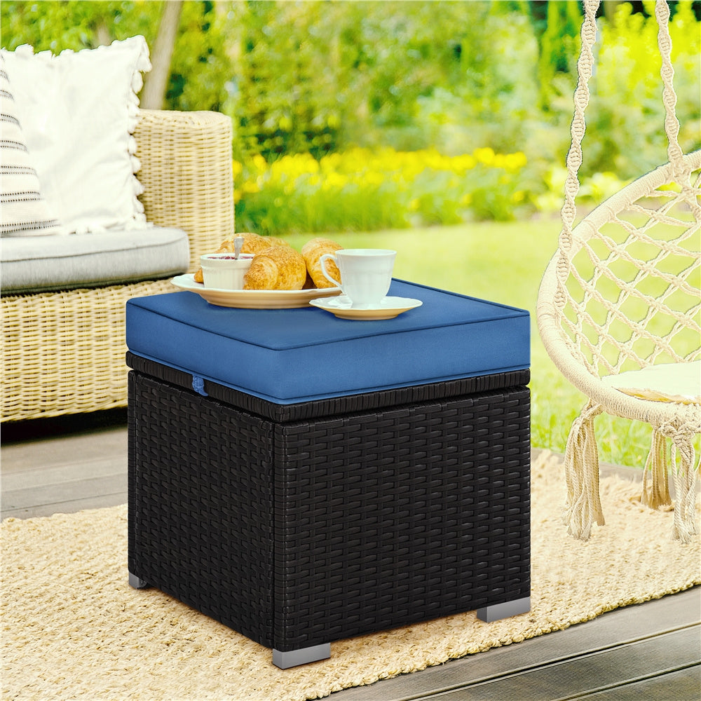 2-Piece Set Wicker Outdoor Ottoman with Hidden Storage and Removable Cushions detail image - detail view 8