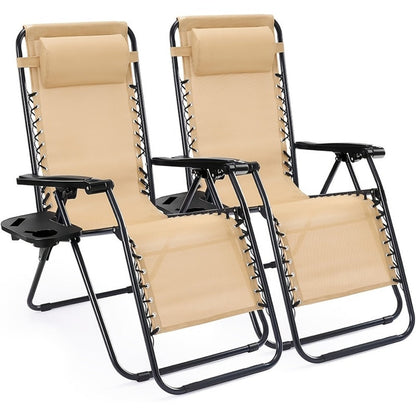 2-Piece Set Zero-Gravity Outdoor Lounge Chair with Cup Holder detail image - detail view 7