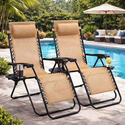 2-Piece Set Zero-Gravity Zero Gravity Chair with Adjustable Headrest for Patio detail image