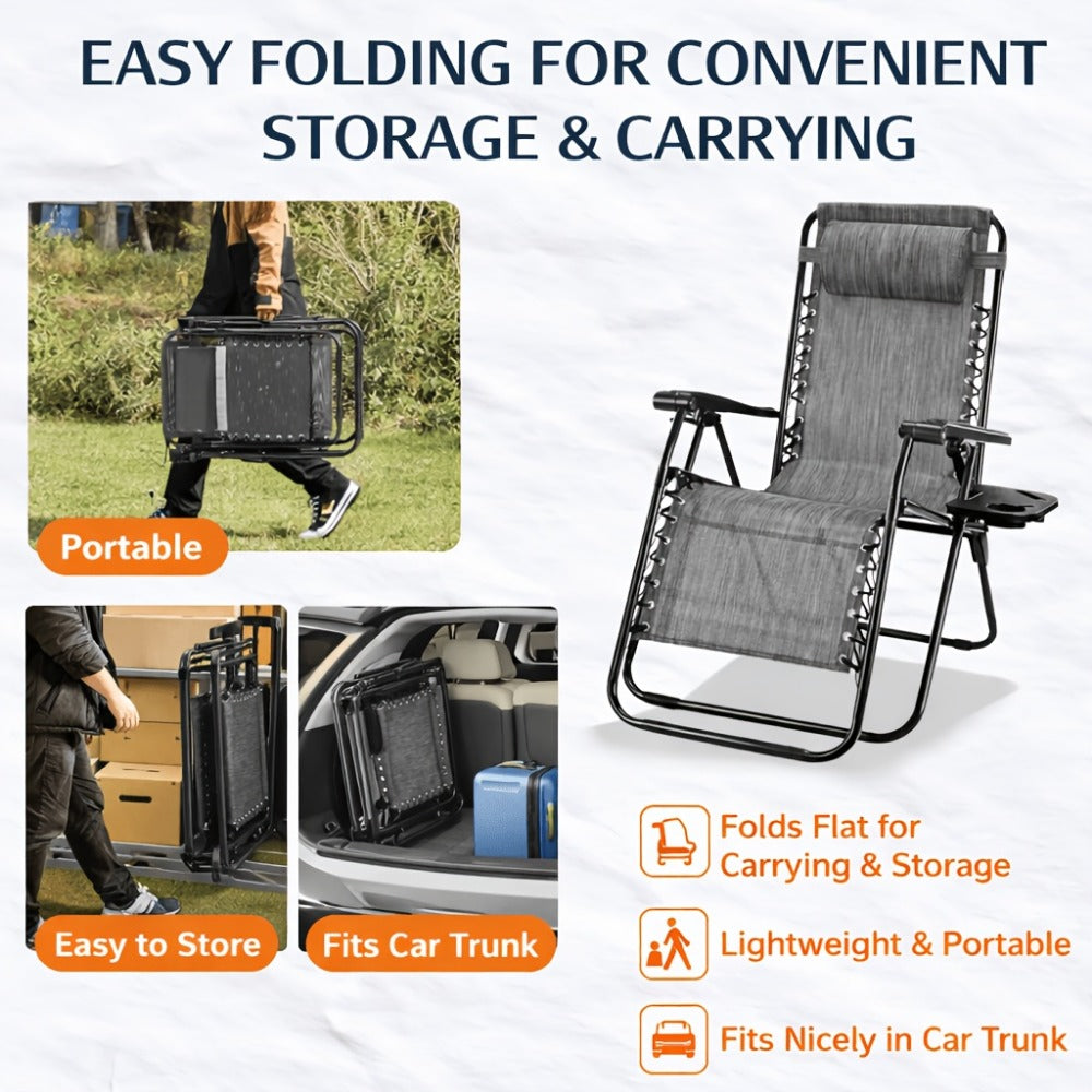 2-Piece Set Zero-Gravity Zero Gravity Chair with Adjustable Headrest for Patio detail image - detail view 6