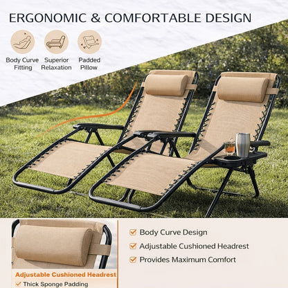 2-Piece Set Zero-Gravity Zero Gravity Chair with Adjustable Headrest for Patio detail image - detail view 8