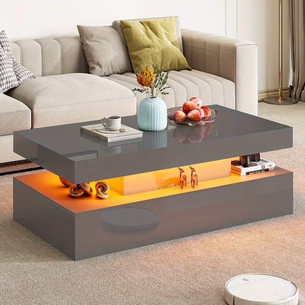 2-Tier Coffee Table with LED Lighting, Living Room Coffee Table detail image - detail view 6