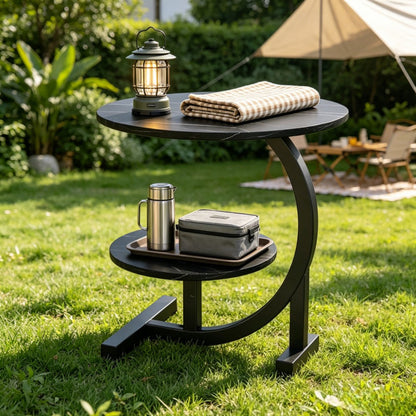 2-Tier Faux Marble Outdoor Side Table with Weather-Resistant Finish, Outdoor Accent Table detail image - detail view 3