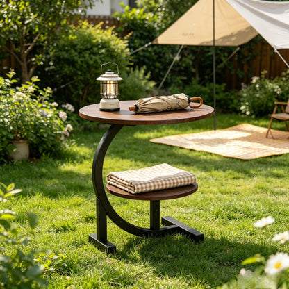 2-Tier Faux Marble Outdoor Side Table with Weather-Resistant Finish, Outdoor Accent Table detail image - detail view 7