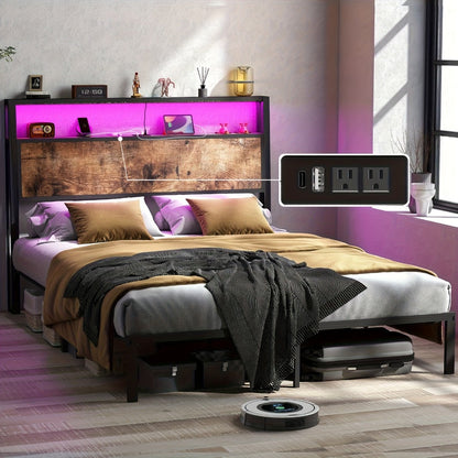 2-Tier Metal Bed Frame with LED Lighting and No Box Spring Needed detail image - detail view 3