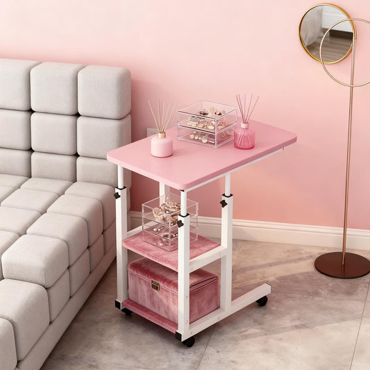 Bedside Table shown in the 4 pink wheels option